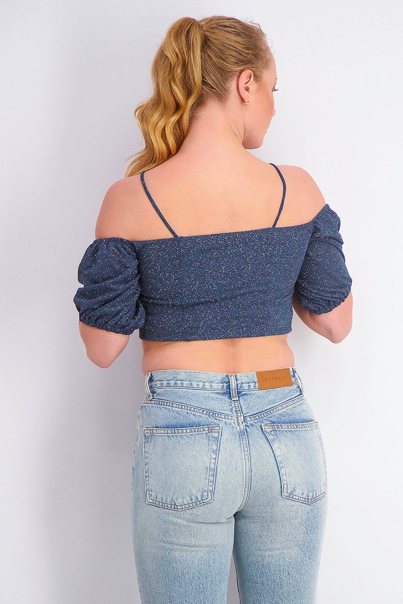 TOPSHOP Women Ruched Off Shoulder Top, Blue - Image 4
